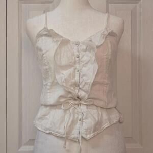 Boho Ruffle Tie Front Cami Blouse Abercrombie and Fitch Size XS Cream Cotton Y2K